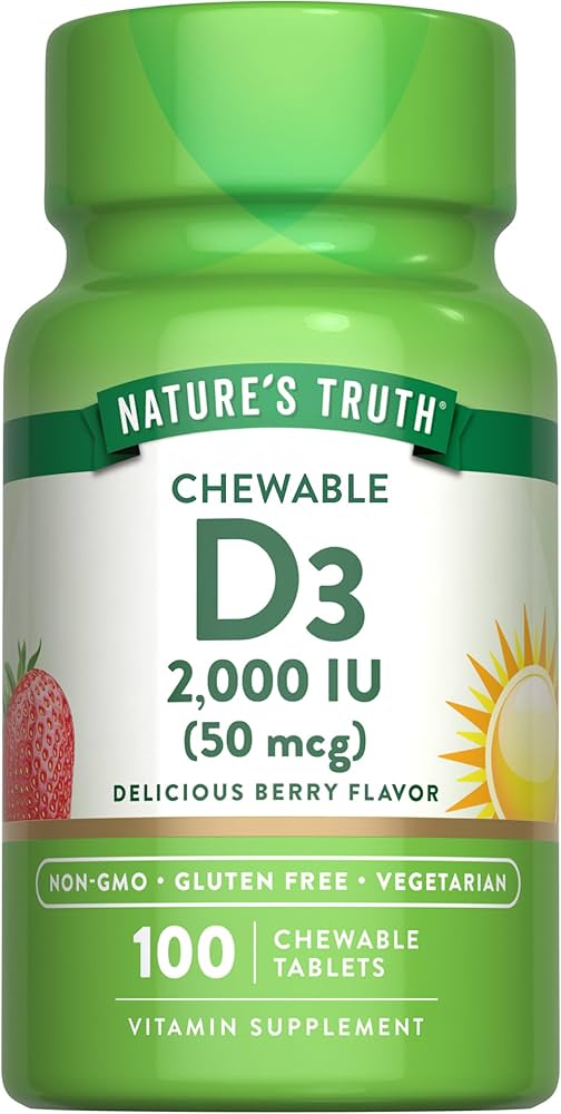 image_0.jpeg Nature's Truth ویتامین D3 چیوابل 2000 IU (50 میکروگرم) - 100 قرص - تصویر 1