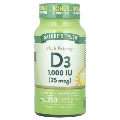 Nature's Truth ویتامین D3 1000 IU (25 میكروگرم) – 250 كپسول - تصویر 4