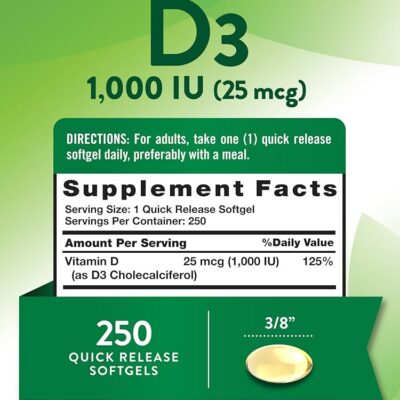 Nature's Truth ویتامین D3 1000 IU (25 میكروگرم) – 250 كپسول - تصویر 6